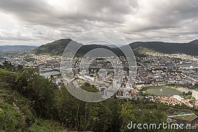 View to the south of Bergen from FlÃ¸yen Mountain Stock Photo